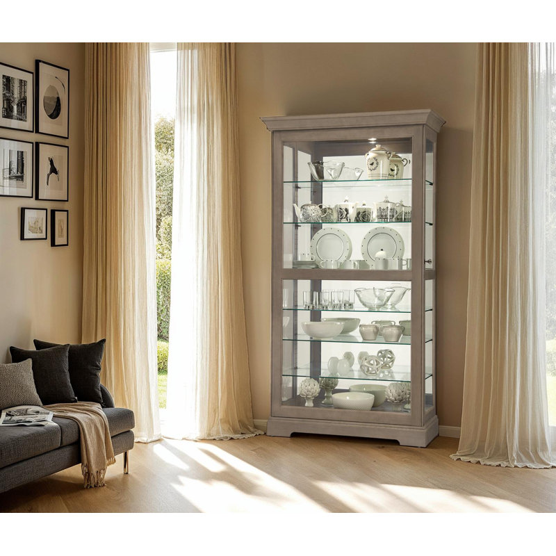Brame Glass Curio Cabinet with Adjustable Shelves and Interior Lighting, Gray