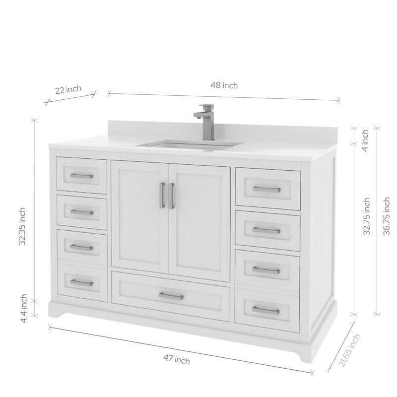 Maya 48'' White Pinewood Bathroom Vanity Base with Drawers