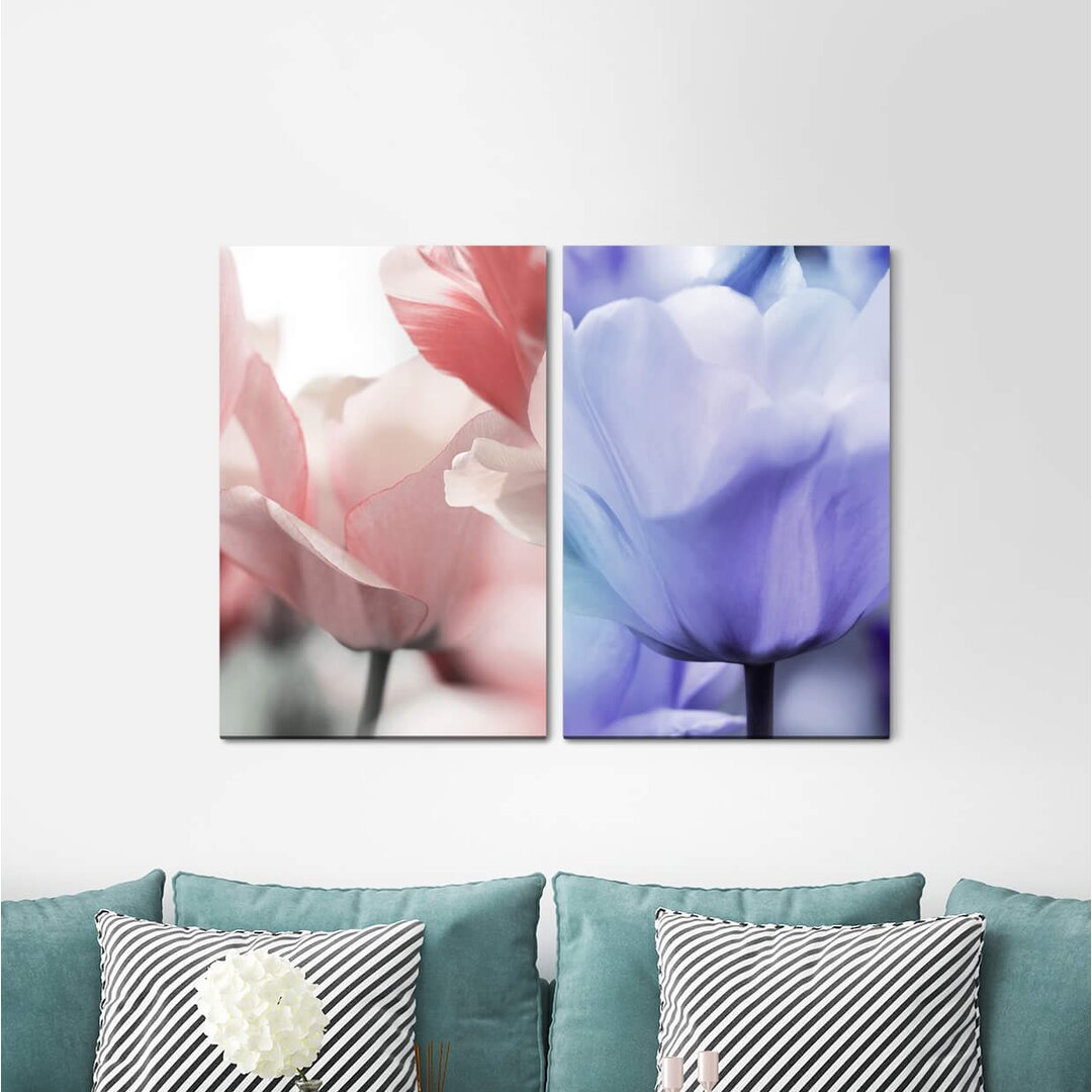 2-tlg. Leinwandbilder-Set - Fotografie „Tulips Flowers White Blue”