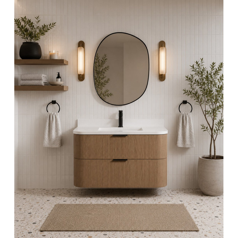 Meuble-lavabo simple 36 po avec plateau en quartz Bulloch, Chêne fumé
