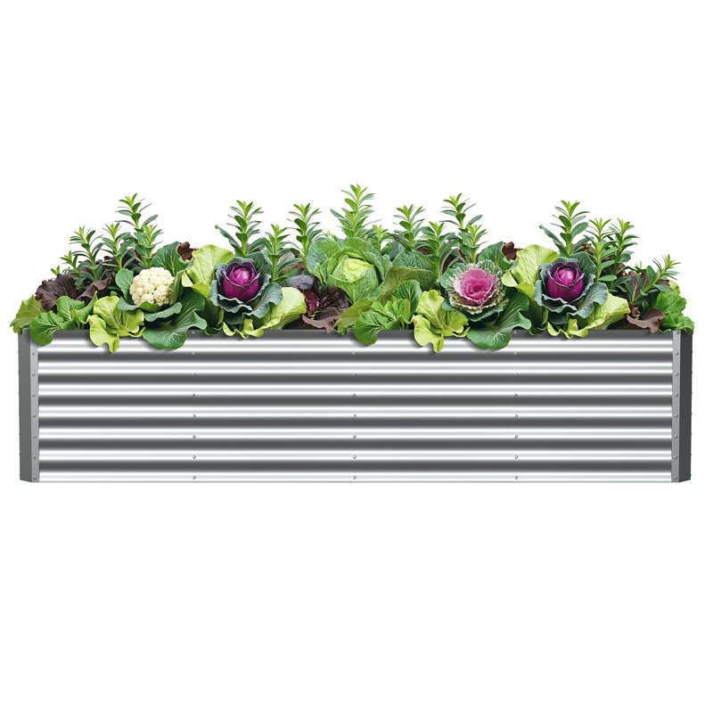 Ensemble de jardin surélevé galvanisé 8X2x2 Ft - Jardinière d'extérieur pour légumes, herbes et fleurs
