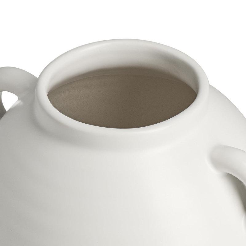  Soma 9" Matte White Ceramic Vase With Handles, White, 9 inch