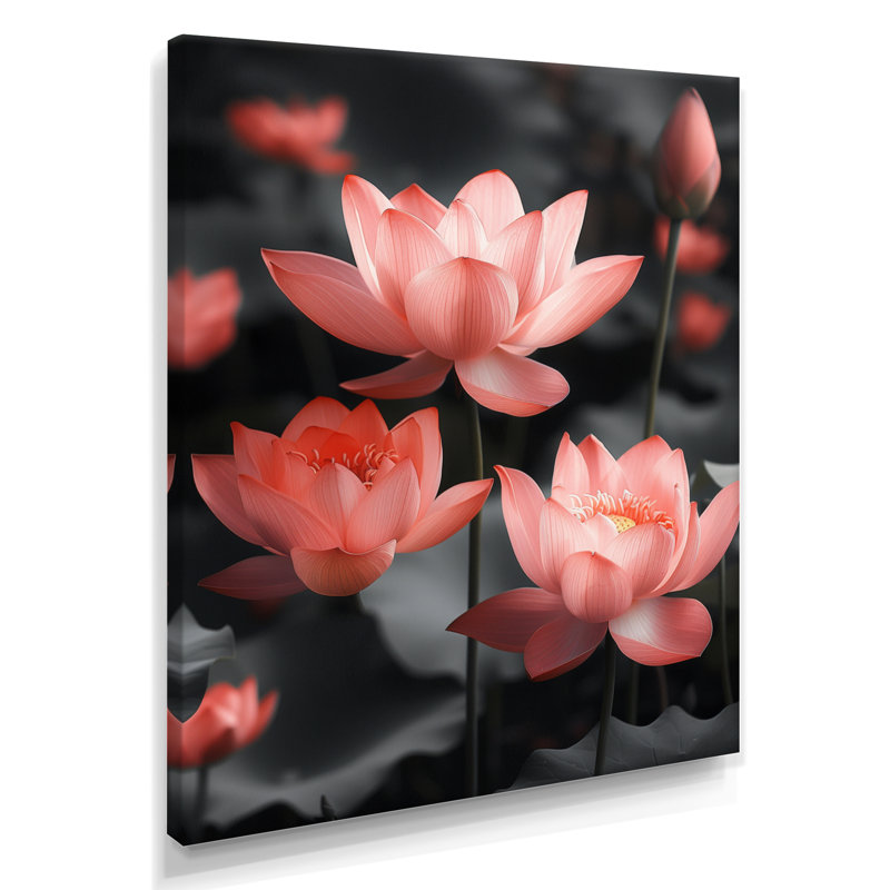 Verre rose gris sérénité Lotus II - impression d'art mural Lotus, Toile tendue, H 12 po x l 20 po