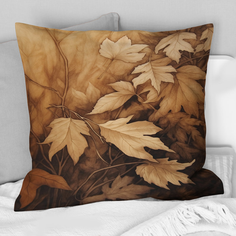 Coussin décoratif brun à motif floral beige et feuilles Harmony III