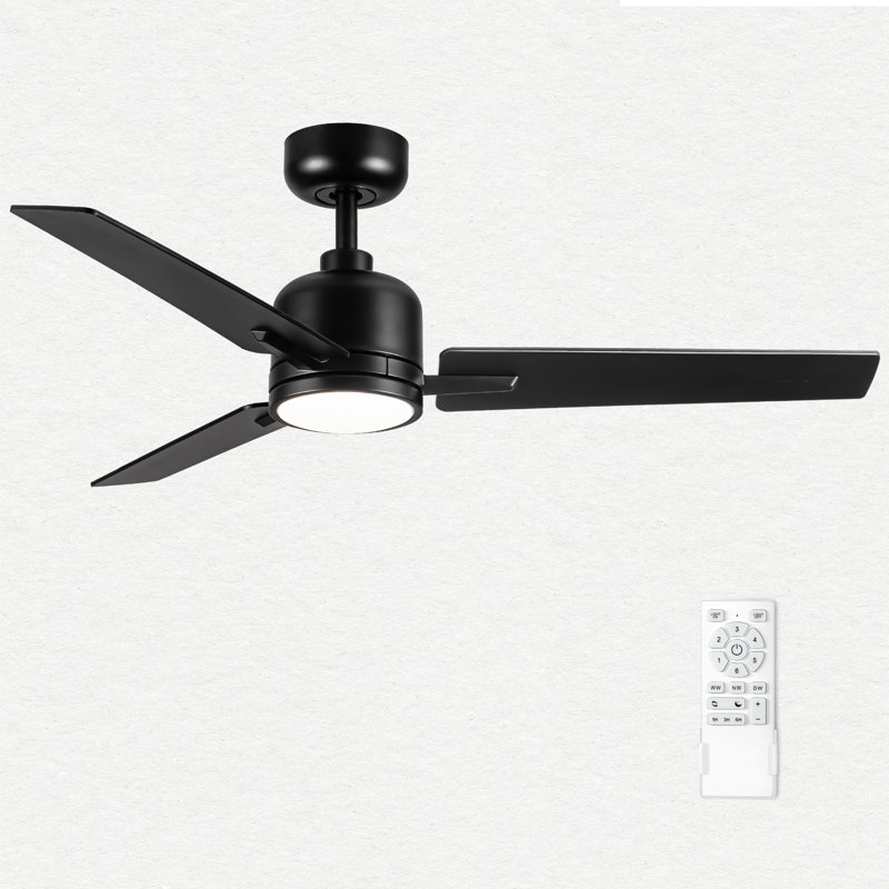 Ventilateur de plafond moderne 48 "avec lumière et 3 pales, Noir; bois brun foncé, Noir, noir, noir, noir