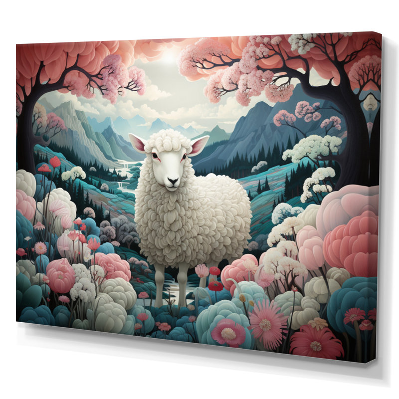 " Teal Surreal Sheepland I ", 16" H x 32" W x 1" D, Wrapped Canvas