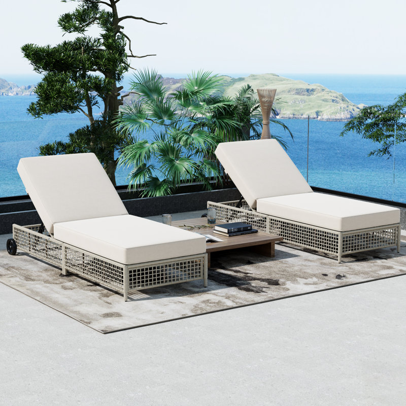 Méridienne d'extérieur en rotin avec dossier réglable à 5 positions, coussin et roulettes pour le patio, le jardin et la piscine