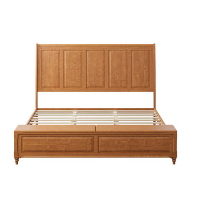 Bed Frame With Tall Headboard And Storage Bench,Soild Wood Sleigh Bed With Storage Chest