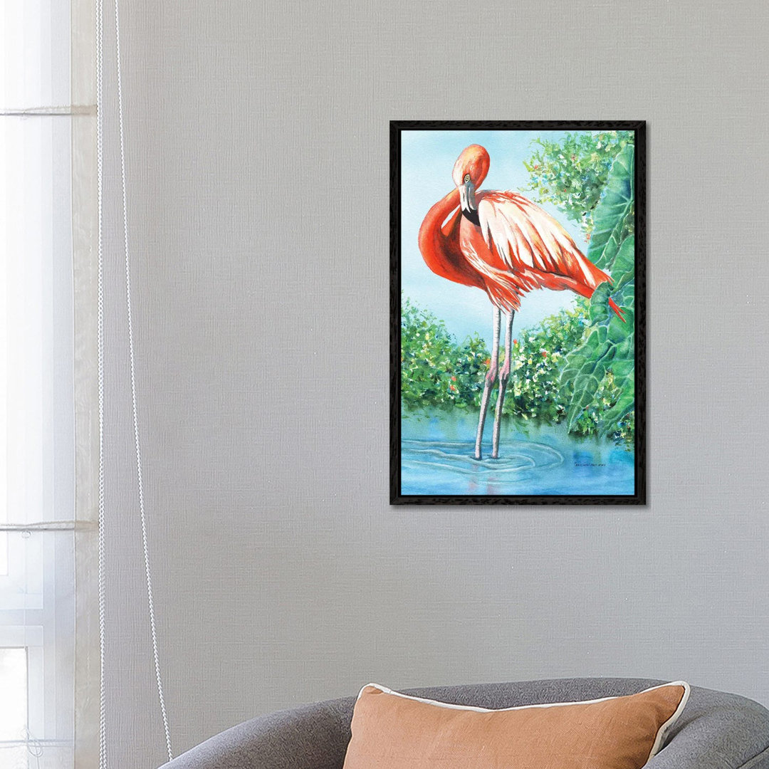 Flirty Flamingo von Christine Reichow - Galerie-verpackte Leinwand Giclée auf Leinwand