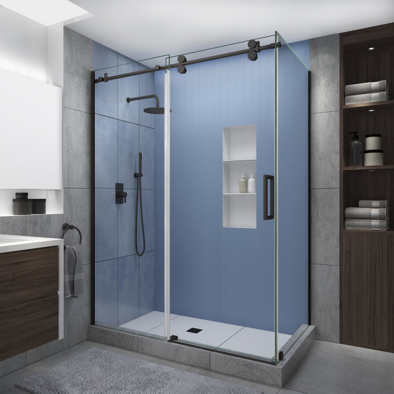 Langham XL 44" - 48" W x 38" D x 80" H Frameless Rectangle Sliding Shower Enclosure, Bronze, Right