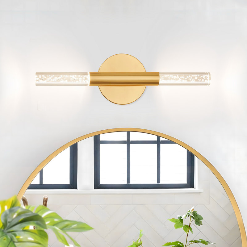 2-Light Dimmable Bathroom LED vanity light, Gold, 16" Width, 1