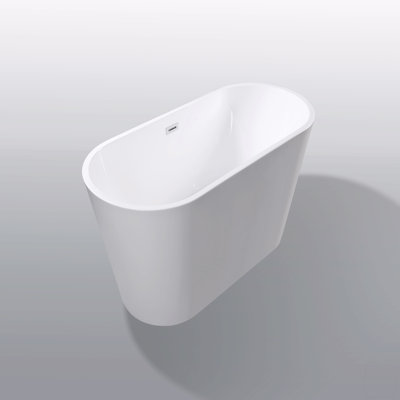 55" Acrylic Freestanding Bathtub, Stand Alone Soaking Tub, Glossy White Acrylic, Toe-Tap Chrome Drain