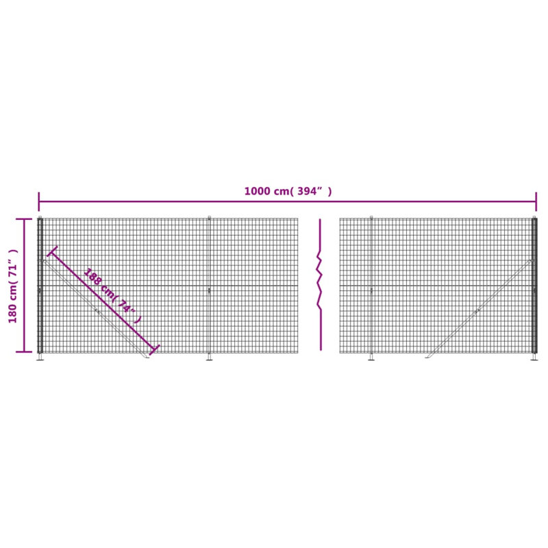 Baftije Wire Mesh Fence with Flange, 180cm H x 1000cm W x 5cm D, 7, Green