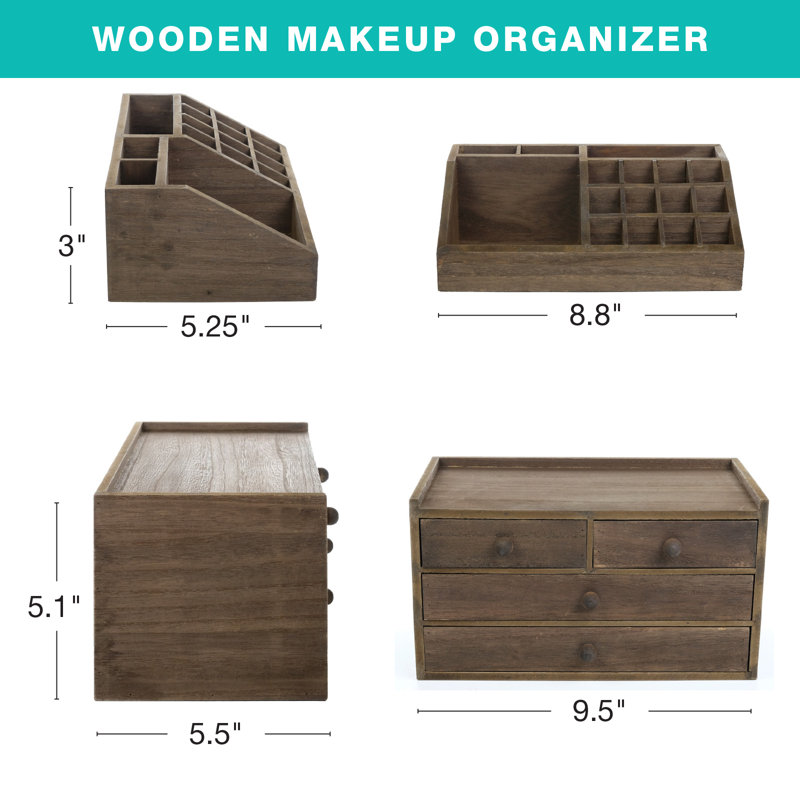 Adeyemi Wood 10 Compartment Makeup Organizer