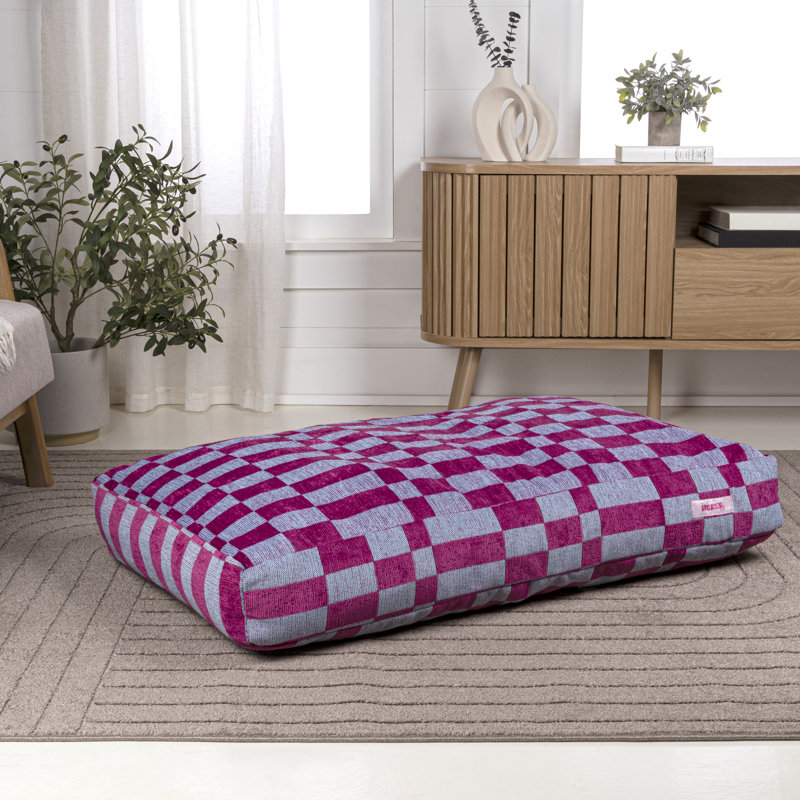Large Blueberry Check Plush Bolster Dog Bed
