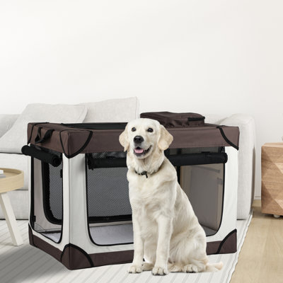 Folding Soft Dog Crate, 4-Door Portable Travel Dog Crate With Scratch-Resistant Mesh Windows for Indoor And Outdoor Use