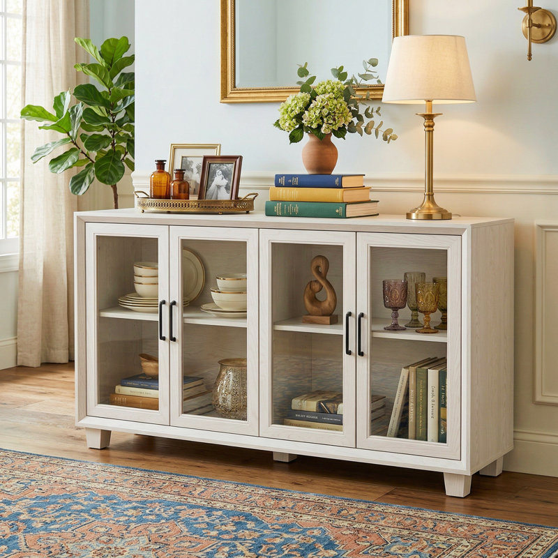 Accent Cabinet With Tempered Glass Door, White