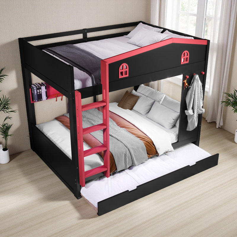 Lit superposé grand sur grand avec tablettes, lits superposés en bois massif avec crochets, aucun sommier nécessaire