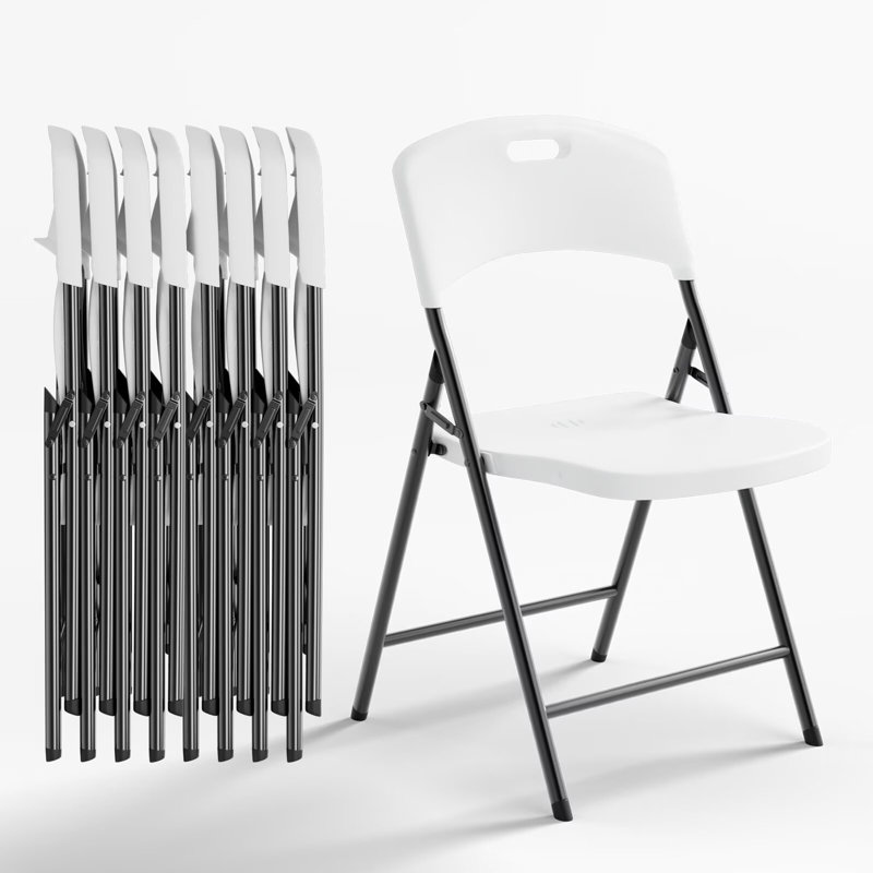 Folding Chairs, 600lbs Capacity, Heavy-Duty Commercial Stackable Plastic Foldable Chairs for Indoor, Outdoor (White, 8 Pack)