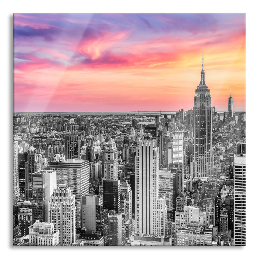 Glasbild New York bei Sonnenuntergang