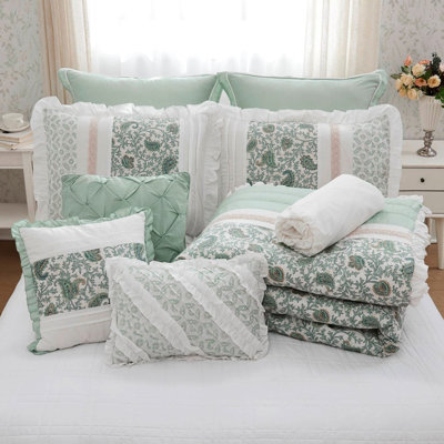 Dawn Bedding - Graceful Bedroom Decor With Fabric And Decorative Pillows Consists Of Comforter, , 2 Shams, Euro 3 Cushions Comforter Charming Cottage Look Includes Shams