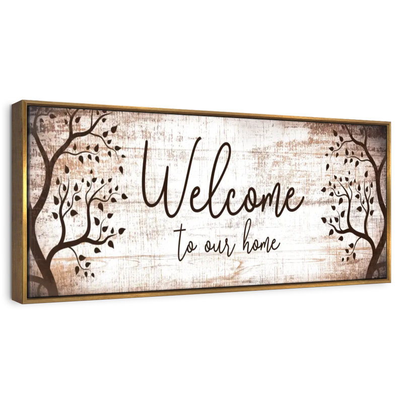 Bienvenue chez nous, typographie I, 46 po x 16 po, Cadre flottant doré