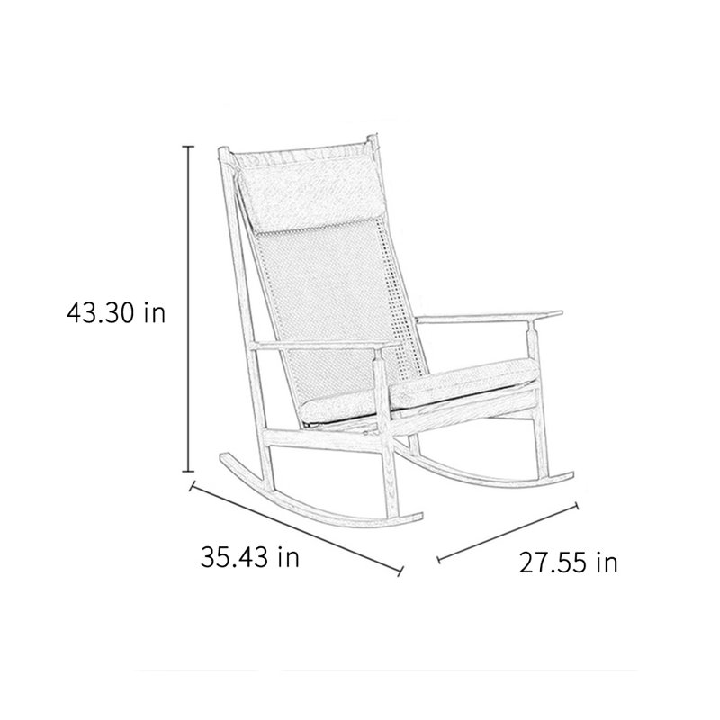 Chaise berçante simple en rotin simple en bois massif, Kaki, Noir, noir, noir, noir