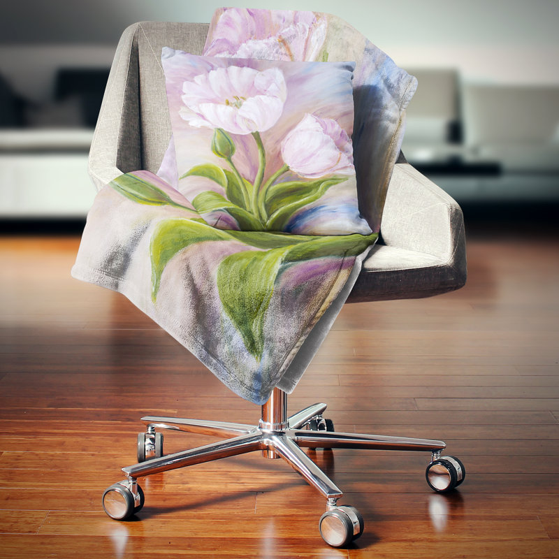 Tulipes blanches - coussin à imprimé floral, Coussin décoratif, 16 po x 1 po