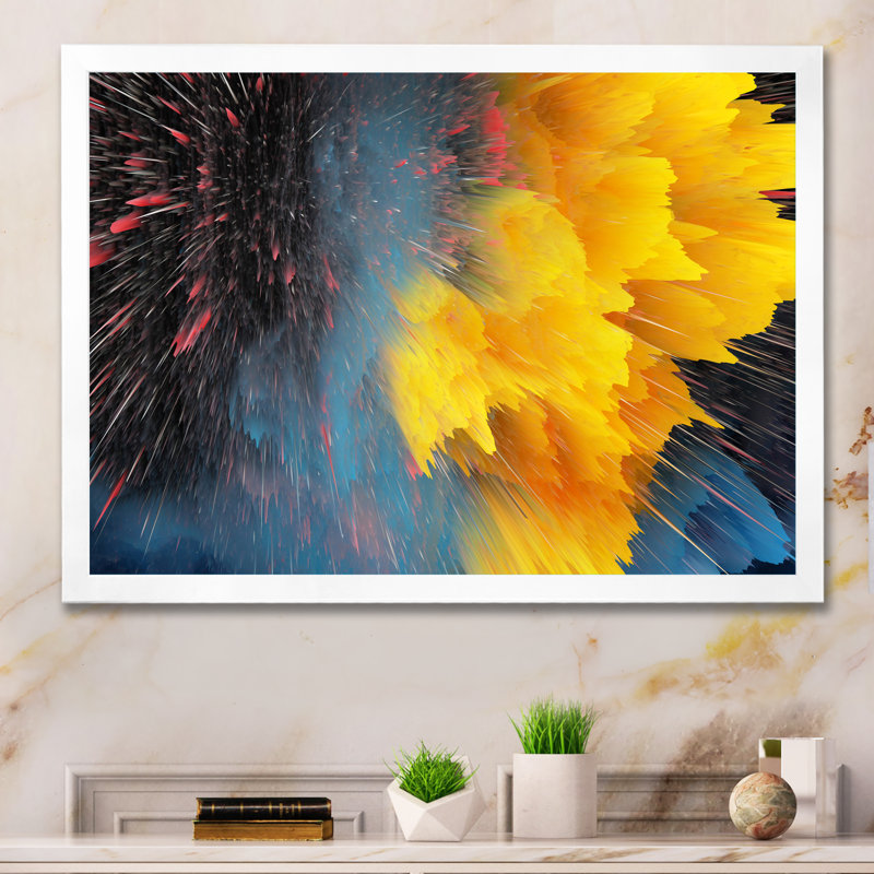 «Yellow Spash Clouds», reproduction sur toile flottante, H 16 po x l 32 po x P 1 po, Cadre photo blanc