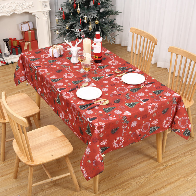 Waterproof & Oil-Proof Christmas Tablecloth – Durable Red Rectangular Table Cover – Wipe Clean, Deer & Star design, Festive Dining Room Decor – Size: 52" x 108"