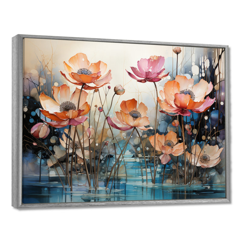 Lotus en harmonie - art mural Lotus, H 16 po x l 32 po x P 1 po, Encadrement argenté