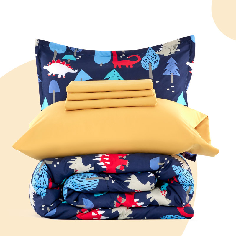 Ensemble de literie pour enfants Space Rocket, Bleu terre de dinosaure, Lit simple