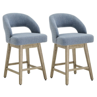 Tabouret de comptoir pivotant rembourré de 26 po avec pieds en bois massif Neta (ensemble de 2)