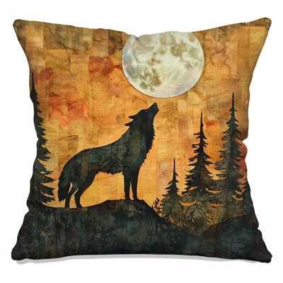 Wolf Silhouette Moonlight Double Sided Throw Pillows