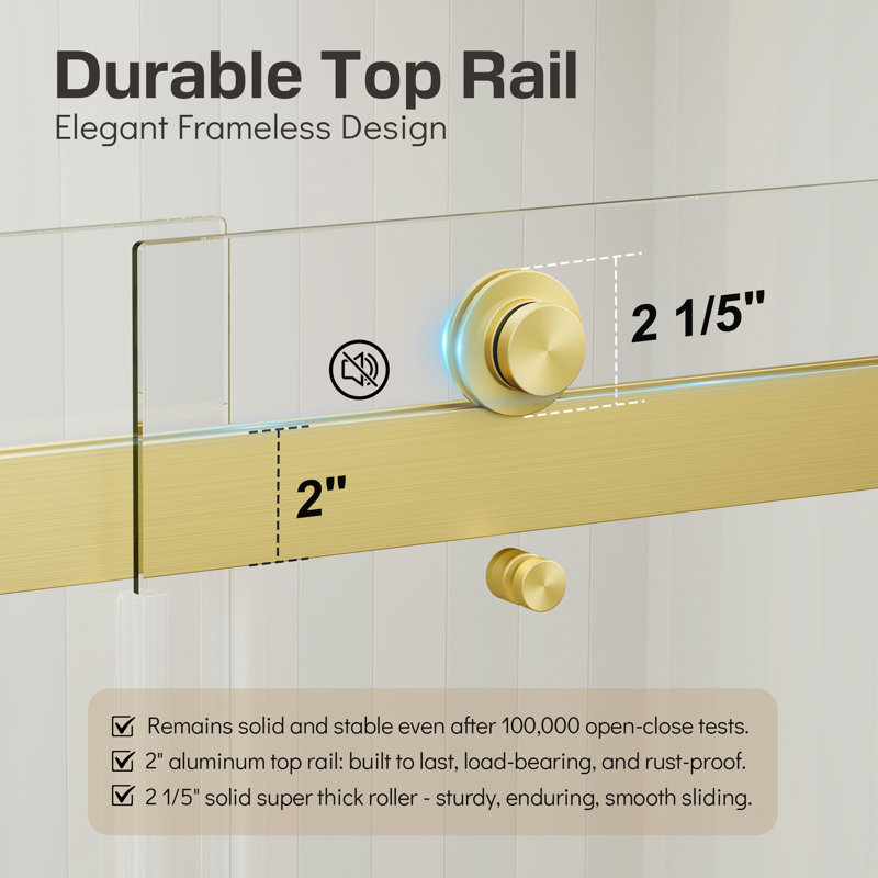 55" - 60" W x 76" H Double Sliding Frameless Shower Door with Clear Tempered Glass, Brushed Gold