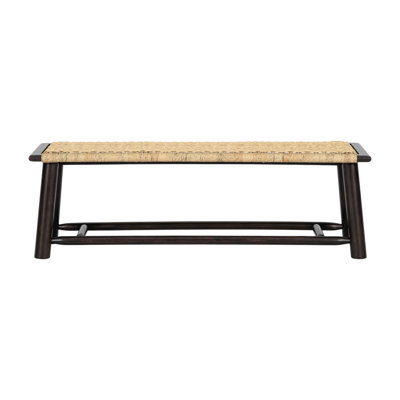 Banc de 59 pouces moderne, en bois massif et finition noyer, pour les salles à manger Breezy Sunroom résistant aux conditions météorologiques douces
