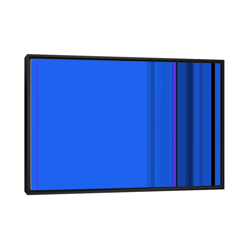 Art sur toile rayée bleu véritable, Toile avec cadre noir, H 40 po x l 60 po x P 1,5 po