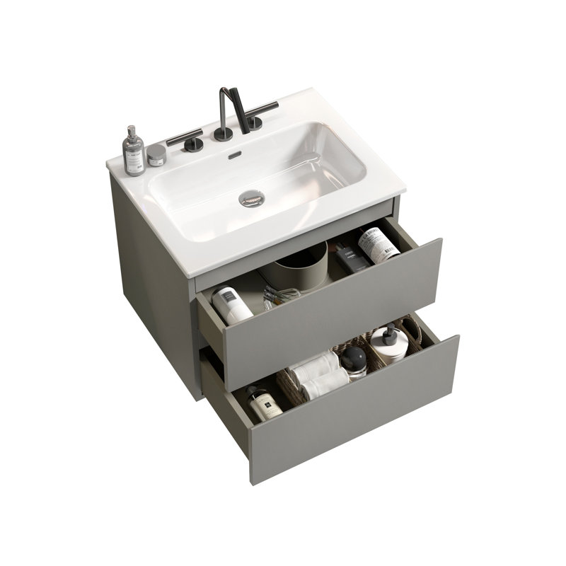 Charmant meuble-lavabo avec lavabo en céramique et espace de rangement abondant