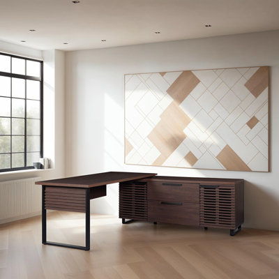 Executive Desk With L/r Cabinet, Brown