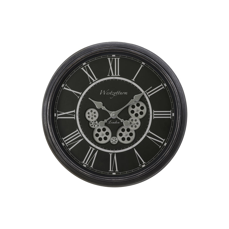 Clocks, 23" Round, Gear Mechanism, Wall Clock, Black, Transitional