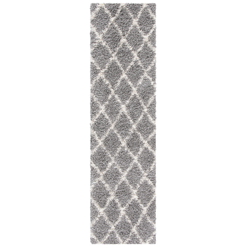 Tapis géométrique gris / ivoire, Tapis de couloir 2 pi 2 po x 8 pi