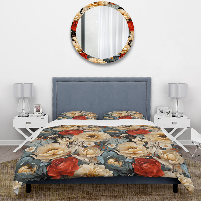 Ensemble de housse de couette Delicate Flower Symphony I, Housse de couette simple + 1 taie décorative stan