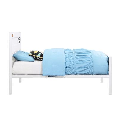 Lit plateforme double en métal blanc, avec un thème de contenant de chargement, un sommier tapissier non requis pour la chambre à coucher contemporaine