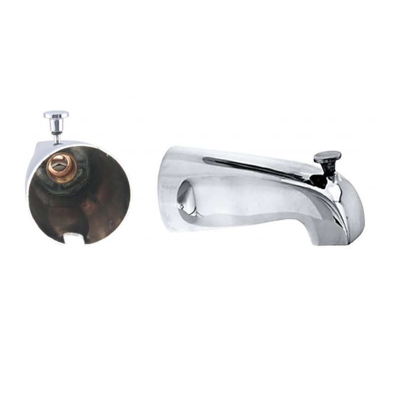 5-1/2" Reach Brass Wall Mount Tub Spout with Nose Diverter, Polished Chrome