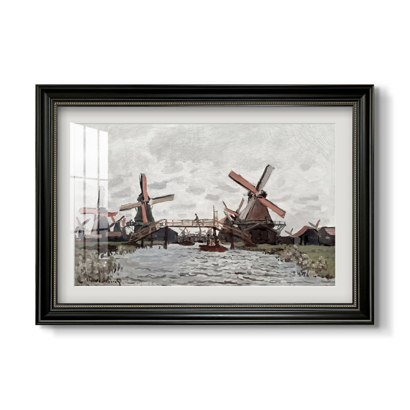 Moulins à vent près de Zaandam, 1871 - Claude Monet - Reproduction encadrée sur mesure, 16x22 INNER SIZE, Matte Black Bead