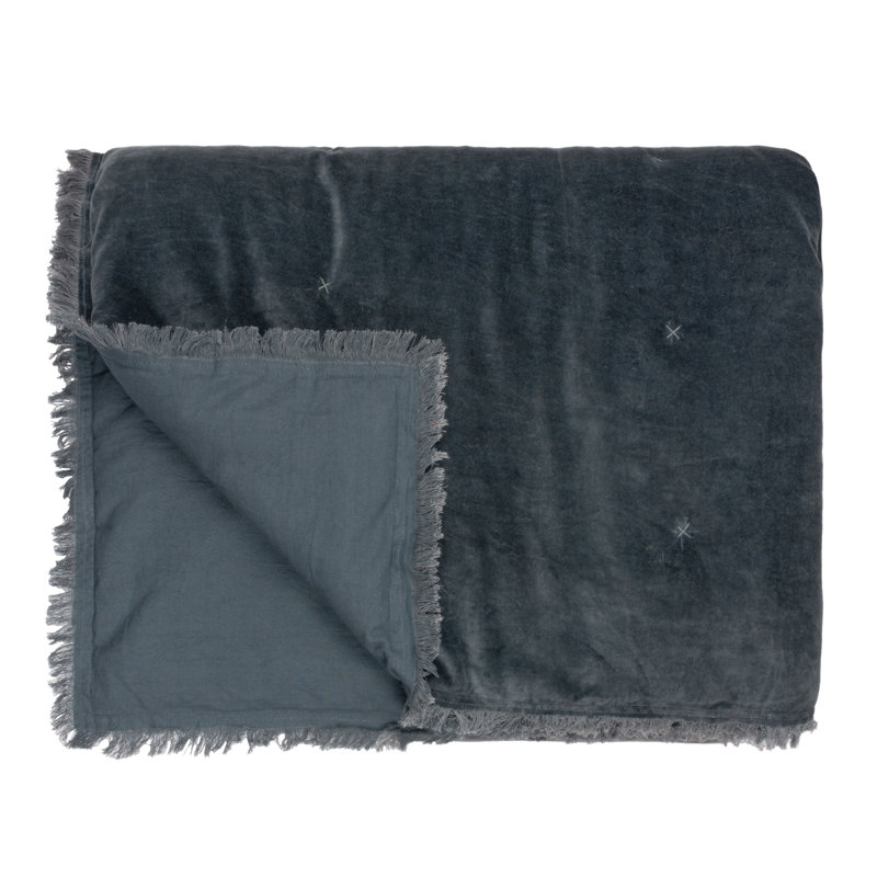 Jaye Velvet Solid Colour Bedspread, Slate