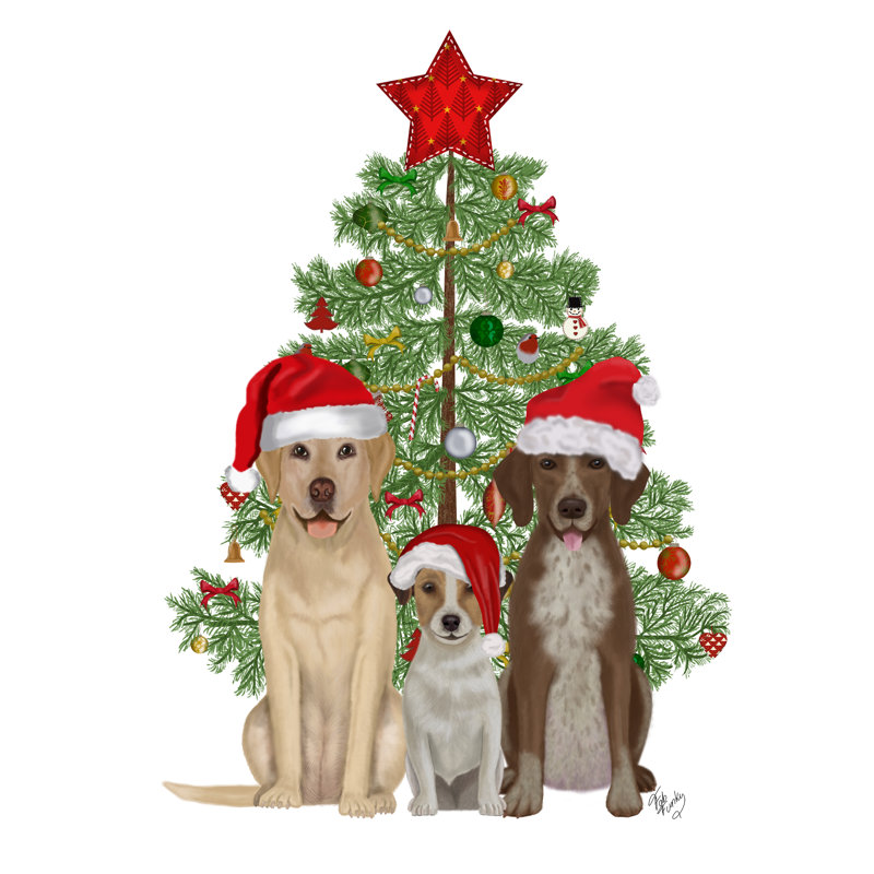 Christmas Des Dog Trio Christmas Tree by Fab Funky - Wrapped Canvas Print, 91cm H x 91cm W