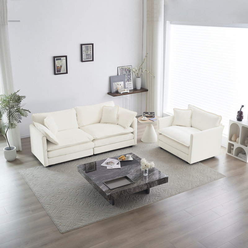 Chenille Modular Sectional Sofa, White