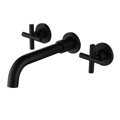 Bathroom Faucet Wall Mount Matte Black Version - Solid Brass, Rust, Smooth Water Flow Operation Tap Accessory Unit Drip-, Complete Fixture