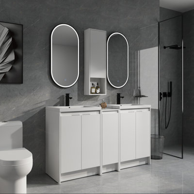 Ensemble de meuble-lavabo double 60 "avec plateau en résine - Armoire de salle de bain moderne et rangement